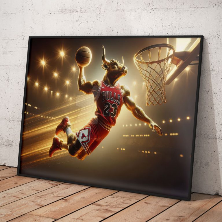 Športový plagát Chicago Bulls na kvalitnom pololesklom papieri s voliteľným rámovaním.
