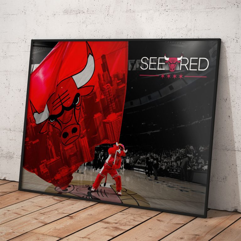 Plagát Chicago Bulls s výrazným maskotom, kvalitný pololesklý papier, rôzne rozmery
