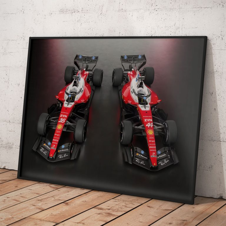 Scuderia Ferrari monopost 2026 – elegantný plagát pre fanúšikov F1