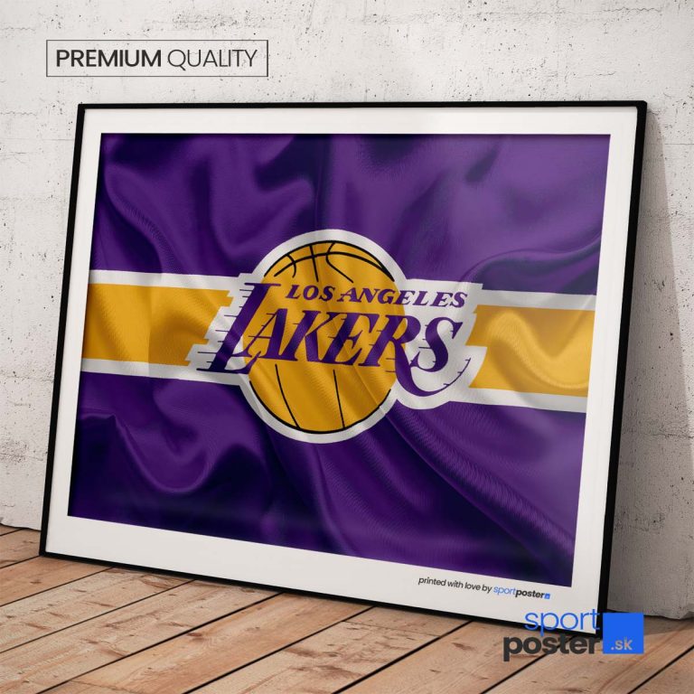 Los Angeles Lakers plagát s modrým pozadím, žiarivé farby