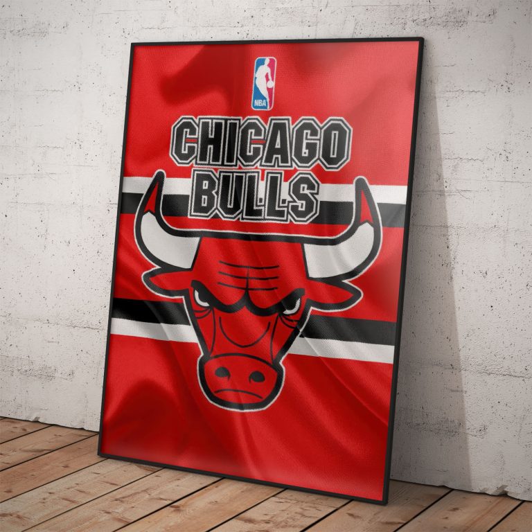 Plagát Chicago Bulls s vlajkou, kvalitný pololesklý papier, stálofarebná tlač