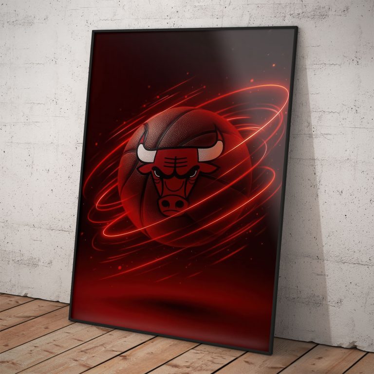 Plagát Chicago Bulls s loptičkou, kvalitný pololesklý papier s perleťovým efektom.