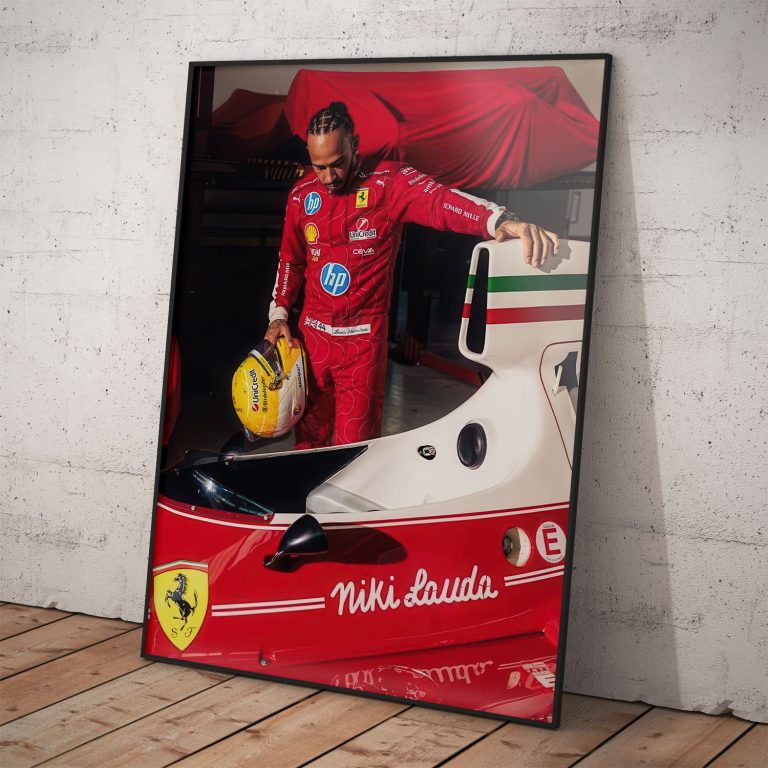 Nostalgický plagát Lewis Hamiltona s kvalitnou tlačou a voliteľným rámovaním