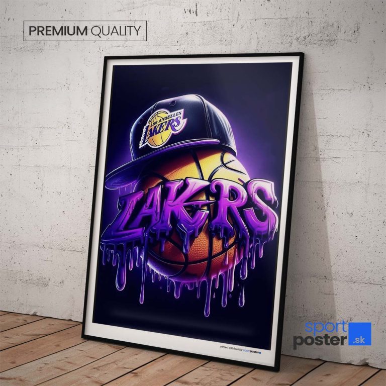 Plagát Los Angeles Lakers s umeleckým logom, papier s perleťovým efektom