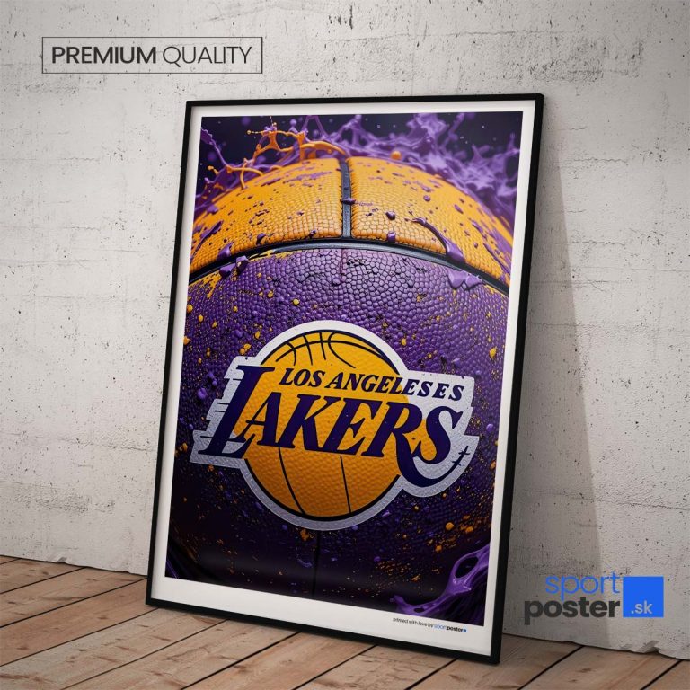 Plagát Los Angeles Lakers s basketbalovou loptou na kvalitnom pololesklom papieri