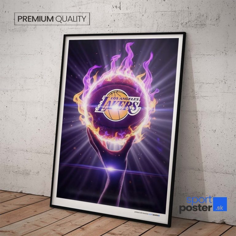 Plagát Los Angeles Lakers s ohnivým efektom na kvalitnom papieri