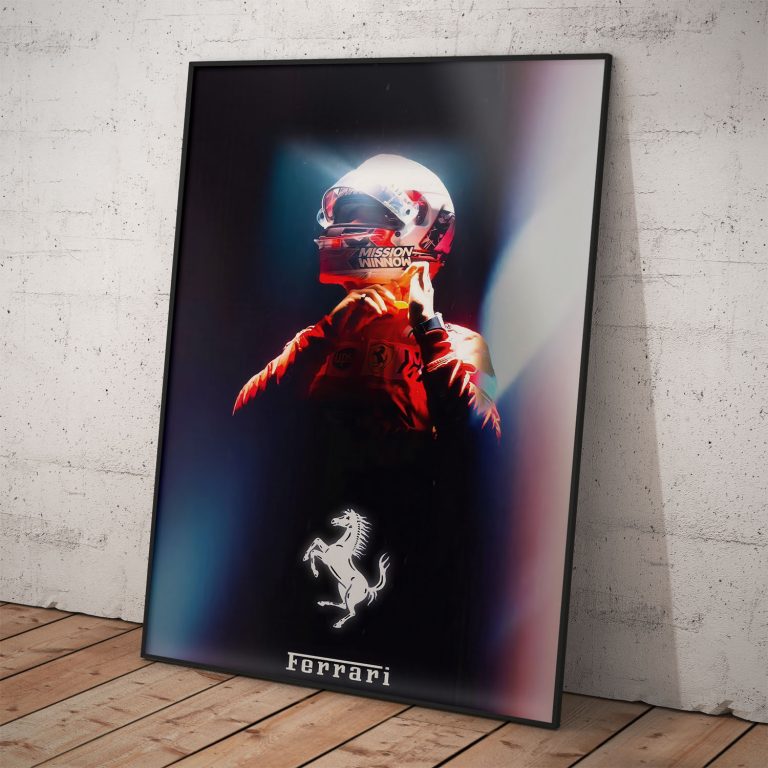 Max Verstappen na farebnom plagáte - originálny suvenír s logom Ferrari F1.