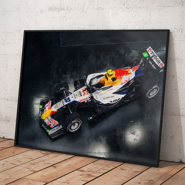 Poster Racing Bulls s novou generáciou jazdcov F1, tlačený na kvalitný pololesklý papier s voliteľným hliníkovým rámom.