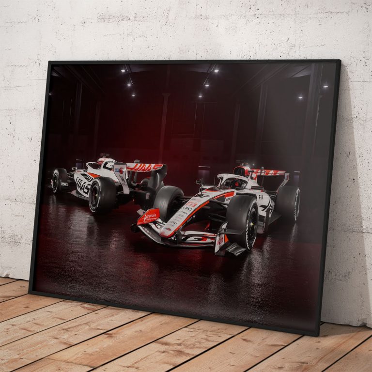Poster Haas F1 Team 2026, kvalitný papier s perleťovým efektom.