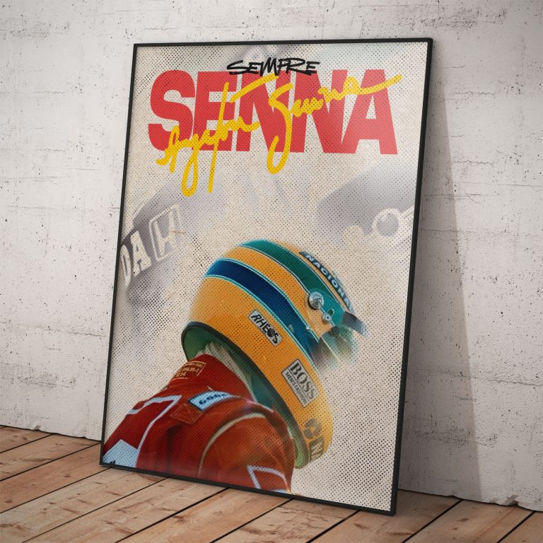 Ayrton Senna športový plagát s kvalitným pololesklým papierom a voliteľným rámovaním.