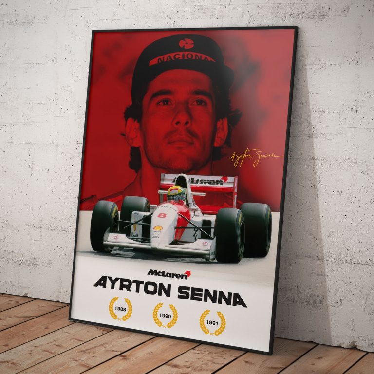 Plagát Ayrton Senna s titulmi majstra sveta, kvalitný pololesklý papier