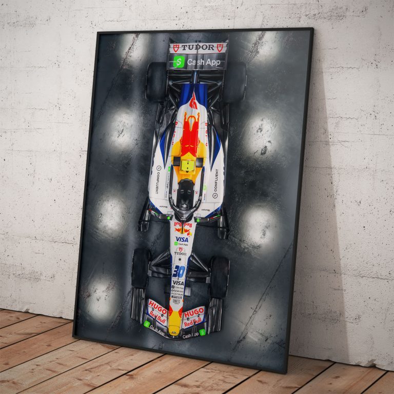 Poster Racing Bulls s novou generáciou jazdcov F1, tlačený na kvalitný pololesklý papier s voliteľným hliníkovým rámom.