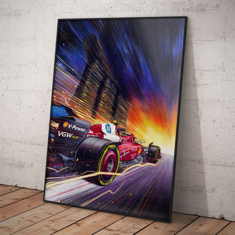Umelecký plagát Scuderia Ferrari na kvalitnom pololesklom papieri s žiarivými farbami.