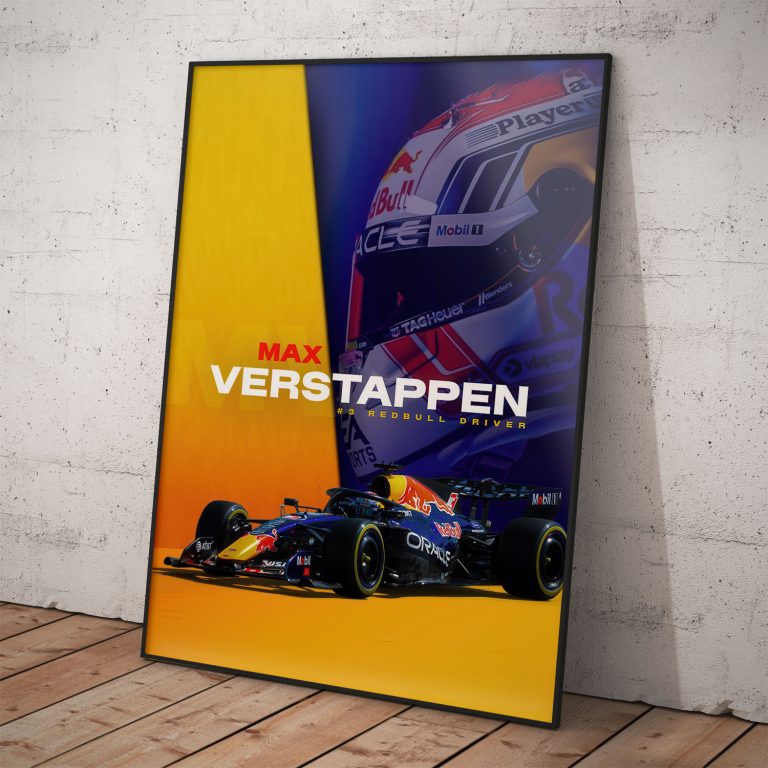 Plagát Maxa Verstappena s monopostom Redbull. Kvalitná tlač na pololesklom papieri.