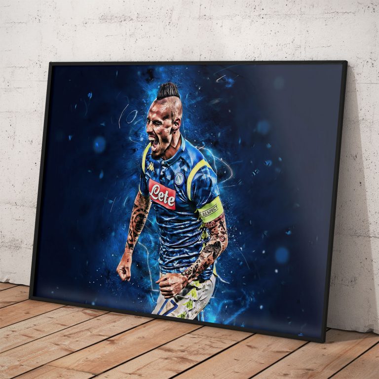 Plagát Marek Hamšík v drese Neapolu v hliníkovom ráme. Fanúšikovský poster.