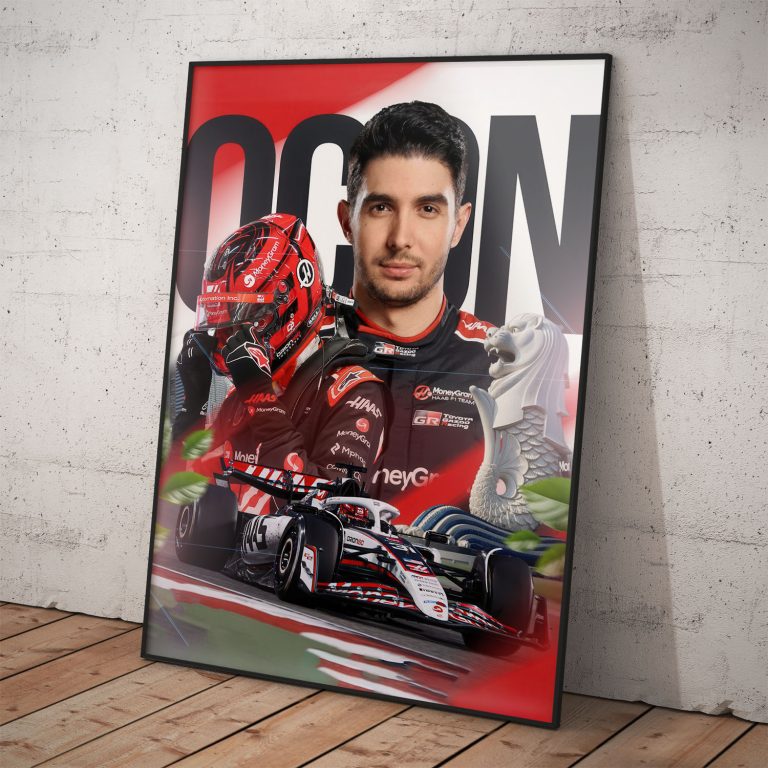 Poster Esteban Ocon Formula 1 sezóna 2026 tím Haas.
