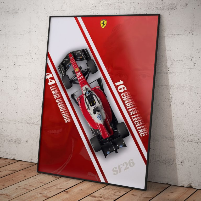Tímový poster Scuderia Ferrari s kvalitným pololesklým papierom a žiarivými farbami.
