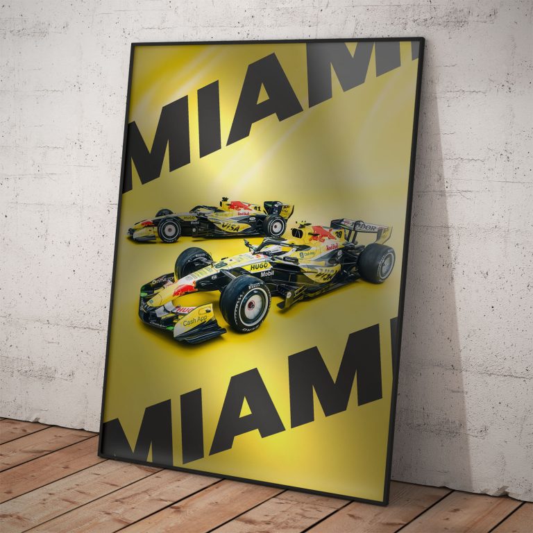 Racing Bulls plagát Miami GP 2026 na kvalitnom papieri s perleťovým efektom
