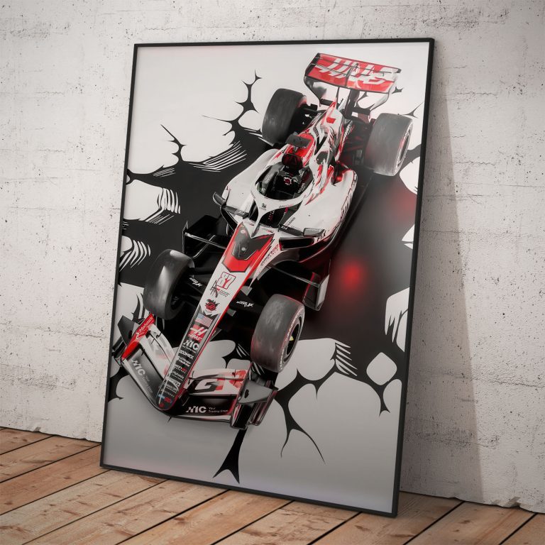 Plagát Haas F1 Team s Godzilla dizajnom, kvalitný pololesklý papier