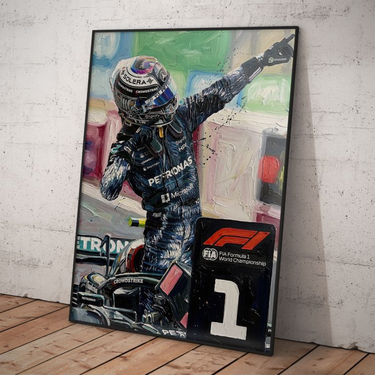 Plagát Kimi Antonelli – mladý jazdec F1 v maľovanom dizajne.