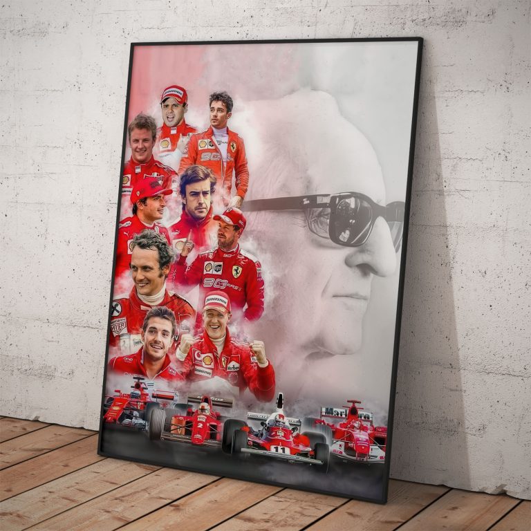 Plagát s najlepšími jazdcami Ferrari, kvalitný papier, žiarivé farby
