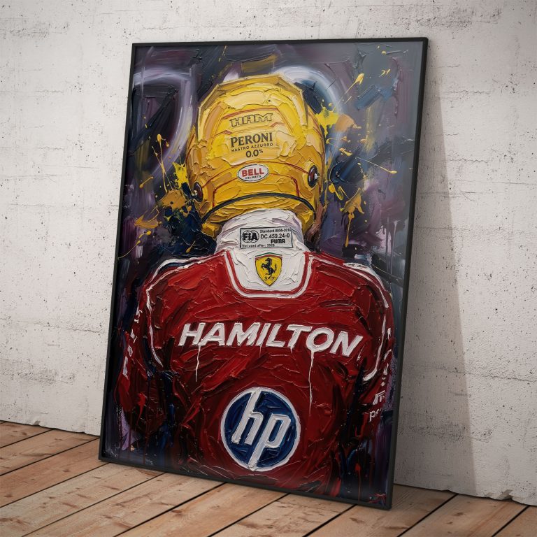 Poster Lewisa Hamiltona s ručne maľovaným efektom na kvalitnom pololesklom papieri.