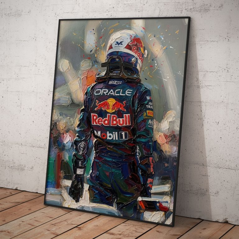 Poster Maxa Verstappena s ručne maľovaným efektom na kvalitnom pololesklom papieri.