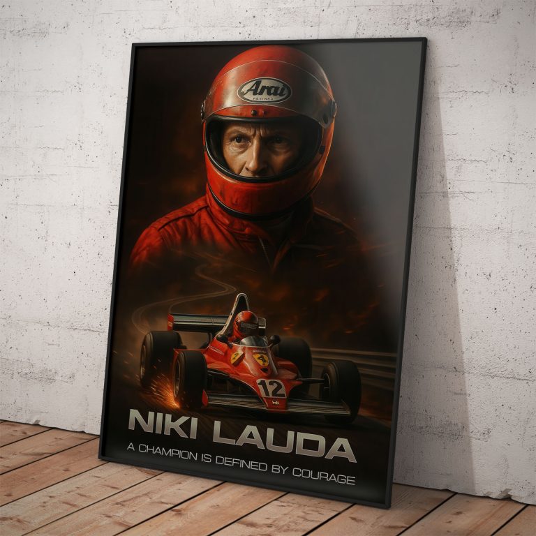 Plagát Niki Lauda a Ferrari 312T. Zberateľský poster pre fanúšika F1.
