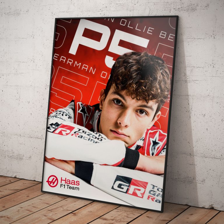 Portrét Oliver Bearman na kvalitnom posterovom papieri s prémiovým efektom.