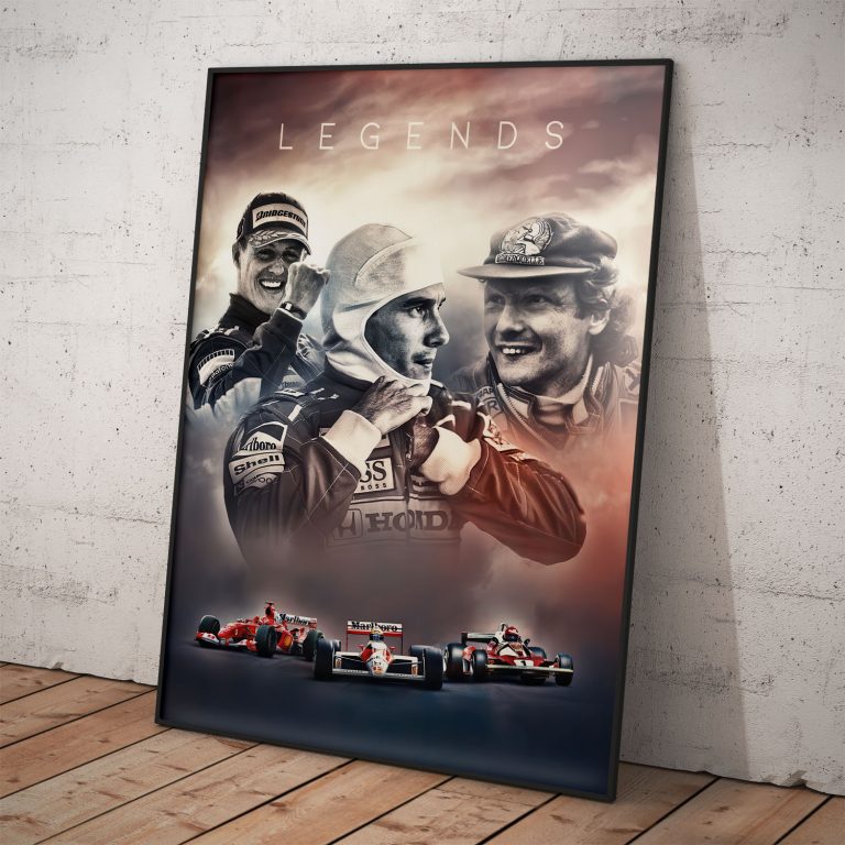 Plagát s najväčšími ikonami Formuly 1 na kvalitnom papieri.
