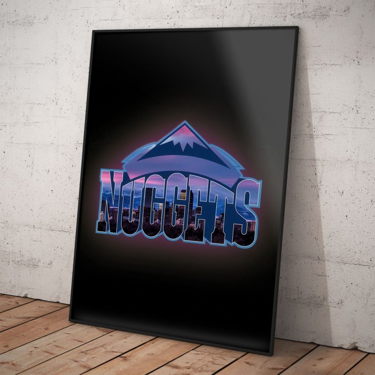 Poster Denver Nuggets s nápisom NUGGETS, stálofarebná tlač