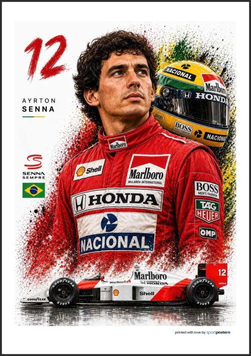 Plagát Ayrton Senna - F1 - 30 | SportPoster.Sk Umelecký plagát Ayrton Senna s monopostom McLaren MP4 v kategórii jazdci Formula 1