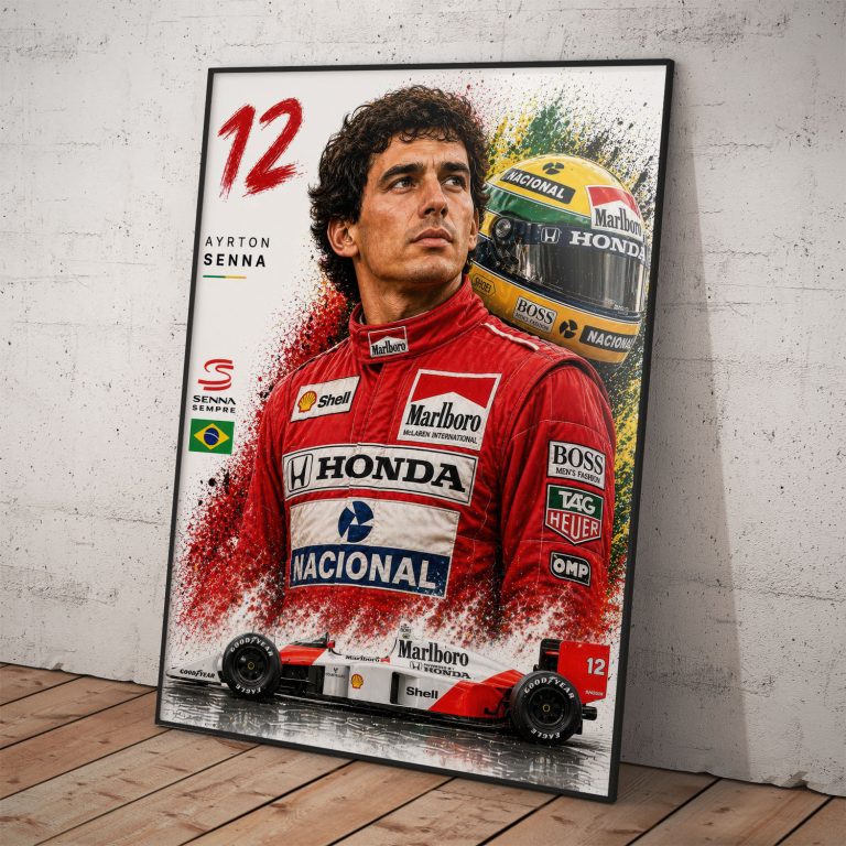 Umelecký plagát Ayrton Senna s monopostom McLaren MP4 v kategórii jazdci Formula 1