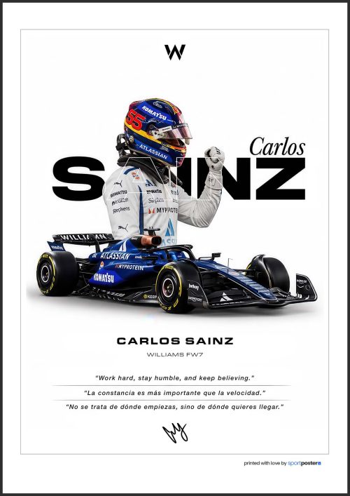 Prémiový plagát Carlos Sainz Williams F1 z originálnej série v ráme.