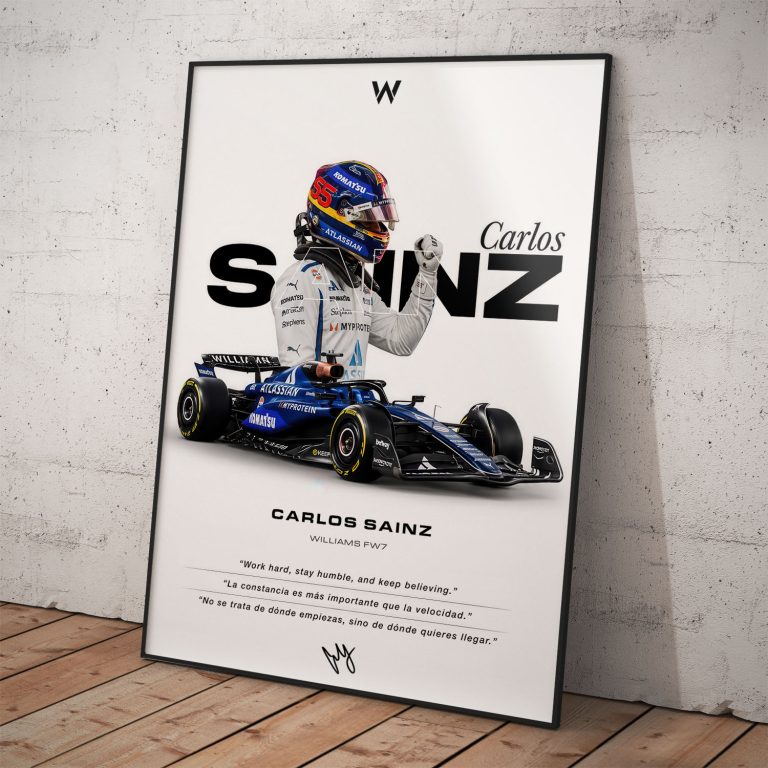 Prémiový plagát Carlos Sainz Williams F1 z originálnej série v ráme.