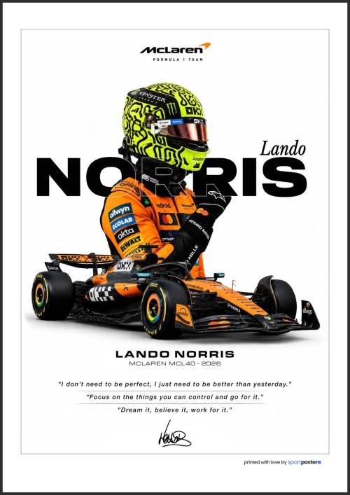 Prémiový plagát Lando Norris McLaren F1 z originálnej série v ráme.