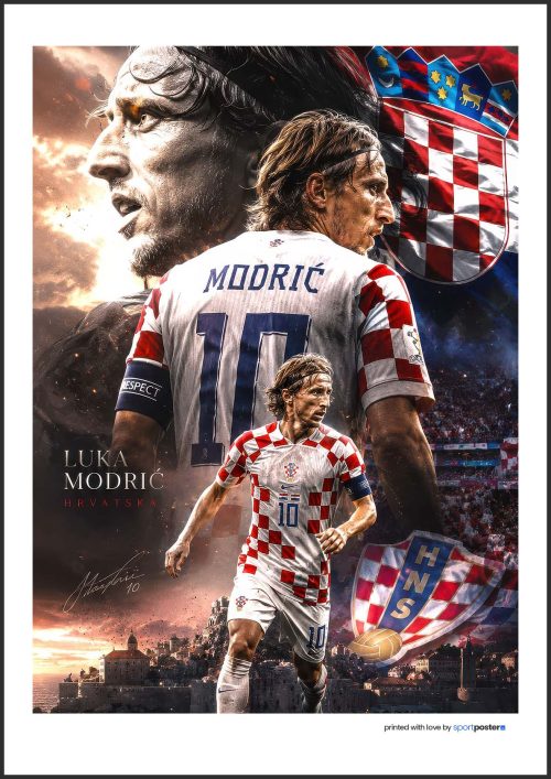 Epický futbalový plagát Luka Modrić v reprezentatívnom drese Chorvátska s ikonickým číslom 10.