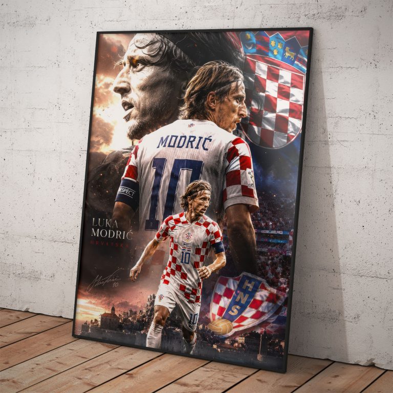 Epický futbalový plagát Luka Modrić v reprezentatívnom drese Chorvátska s ikonickým číslom 10.