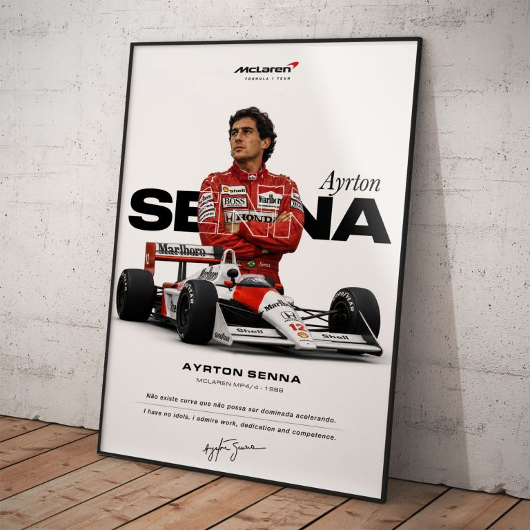 Prémiový plagát Ayrton Senna McLaren F1 z originálnej série v ráme.